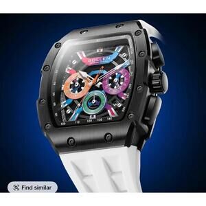 SOLLEN Men's Rainbow Tonneau Watch with Colorful Silicone Strap Luminous Multifu